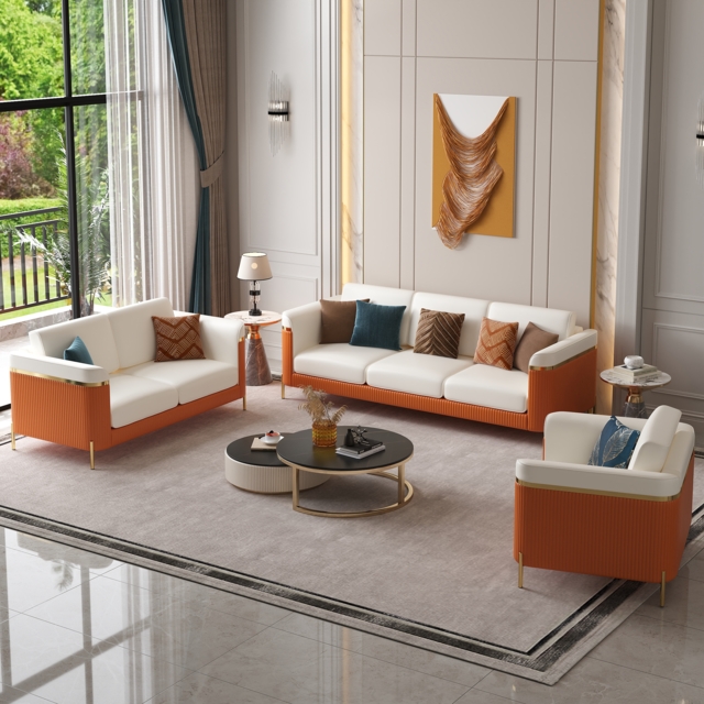 3 PCS Vertex Sofa Set with Chair Modern Living Room Sofa Set with Cushion - image 1