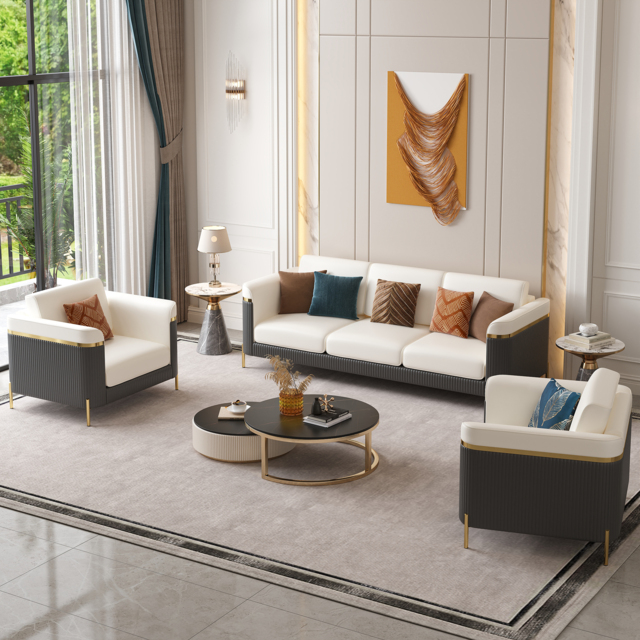 3 PCS Vertex Sofa Set with Chair Modern Beige Living Room Sofa Set with Cushion - image 1