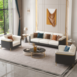 3 PCS Vertex Sofa Set with Chair Modern Beige Living Room Sofa Set with Cushion