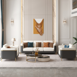 3 PCS Vertex Sofa Set with Chair Modern Beige Living Room Sofa Set with Cushion - thumbnail 2