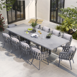 11 Pieces Gray Aluminum Outdoor Patio Dining Set with Extendable Table and Woven Armchai - thumbnail 1
