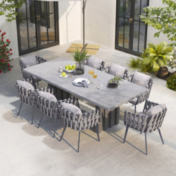 11 Pieces Gray Aluminum Outdoor Patio Dining Set with Extendable Table and Woven Armchai - thumbnail 3