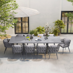 11 Pieces Gray Aluminum Outdoor Patio Dining Set with Extendable Table and Woven Armchai - thumbnail 2