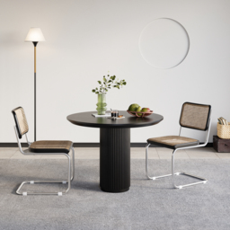 "Japandi 31.5"" Round Small Dining Table for 2 Person Black Wood Tabletop"
