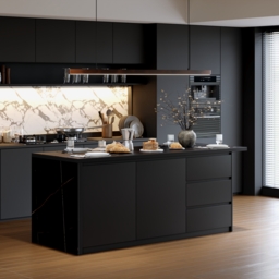 183 cm Sintered Stone Top Kitchen Island with Storage Black - thumbnail 4