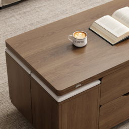 Modern Walnut Lift Top Coffee Table 10 cm 1 with Storage Ottoman Foldable and Casters - thumbnail 6