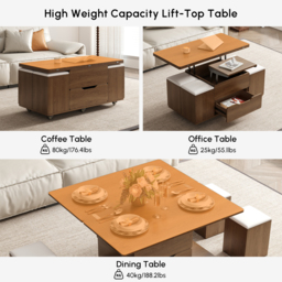 Modern Walnut Lift Top Coffee Table 10 cm 1 with Storage Ottoman Foldable and Casters - thumbnail 8