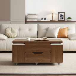 Modern Walnut Lift Top Coffee Table 10 cm 1 with Storage Ottoman Foldable and Casters - thumbnail 2