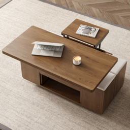 Modern Walnut Lift Top Coffee Table 10 cm 1 with Storage Ottoman Foldable and Casters - thumbnail 5