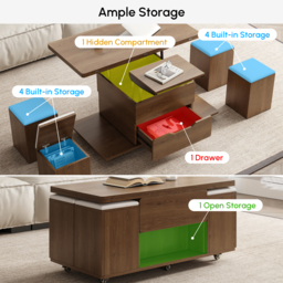 Modern Walnut Lift Top Coffee Table 10 cm 1 with Storage Ottoman Foldable and Casters - thumbnail 7