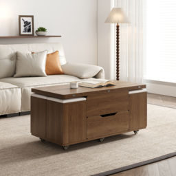 Modern Walnut Lift Top Coffee Table 10 cm 1 with Storage Ottoman Foldable and Casters - thumbnail 3
