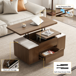 Modern Walnut Lift Top Coffee Table 10 cm 1 with Storage Ottoman Foldable and Casters - thumbnail 9