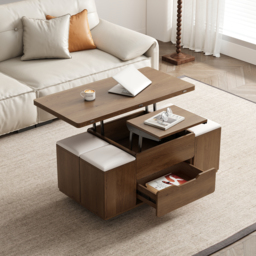 Modern Walnut Lift Top Coffee Table 10 cm 1 with Storage Ottoman Foldable and Casters - thumbnail 1