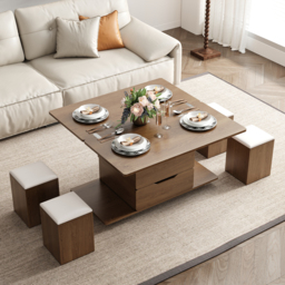 Modern Walnut Lift Top Coffee Table 10 cm 1 with Storage Ottoman Foldable and Casters - thumbnail 4