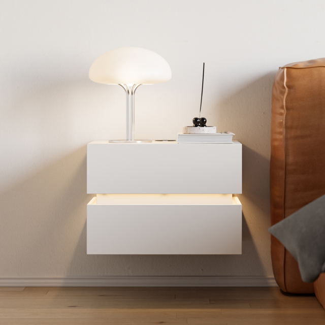 Floating Smart LED Bedside Table Wireless Charging Station Bedside Table with Light White - image 1
