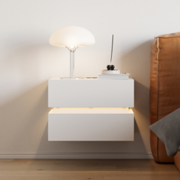 Floating Smart LED Bedside Table Wireless Charging Station Bedside Table with Light White