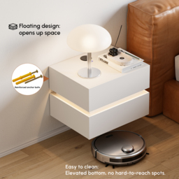 Floating Smart LED Bedside Table Wireless Charging Station Bedside Table with Light White - thumbnail 7