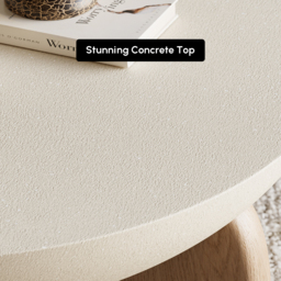 Curva Round Small Modern Beige & Natural Coffee Table Concrete & Wood Accent Table - thumbnail 6