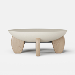 Curva Round Small Modern Beige & Natural Coffee Table Concrete & Wood Accent Table - thumbnail 8