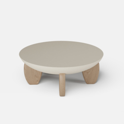 Curva Round Small Modern Beige & Natural Coffee Table Concrete & Wood Accent Table - thumbnail 9
