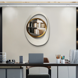 Modern Warm White & Gold Geometric Wall Mirror Decor for Living Room Bedroom - thumbnail 7