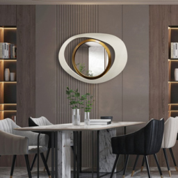 Modern Warm White & Gold Geometric Wall Mirror Decor for Living Room Bedroom - thumbnail 6