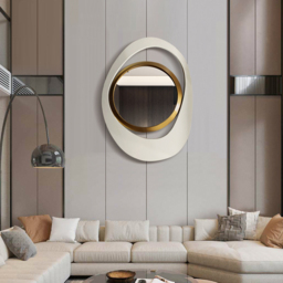 Modern Warm White & Gold Geometric Wall Mirror Decor for Living Room Bedroom - thumbnail 5