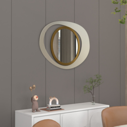 Modern Warm White & Gold Geometric Wall Mirror Decor for Living Room Bedroom - thumbnail 8