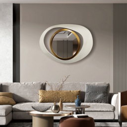 Modern Warm White & Gold Geometric Wall Mirror Decor for Living Room Bedroom - thumbnail 3