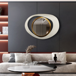 Modern Warm White & Gold Geometric Wall Mirror Decor for Living Room Bedroom - thumbnail 1