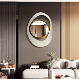 Modern Warm White & Gold Geometric Wall Mirror Decor for Living Room Bedroom - thumbnail 4
