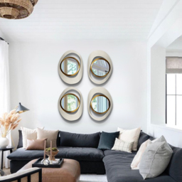 Modern Warm White & Gold Geometric Wall Mirror Decor for Living Room Bedroom - thumbnail 2
