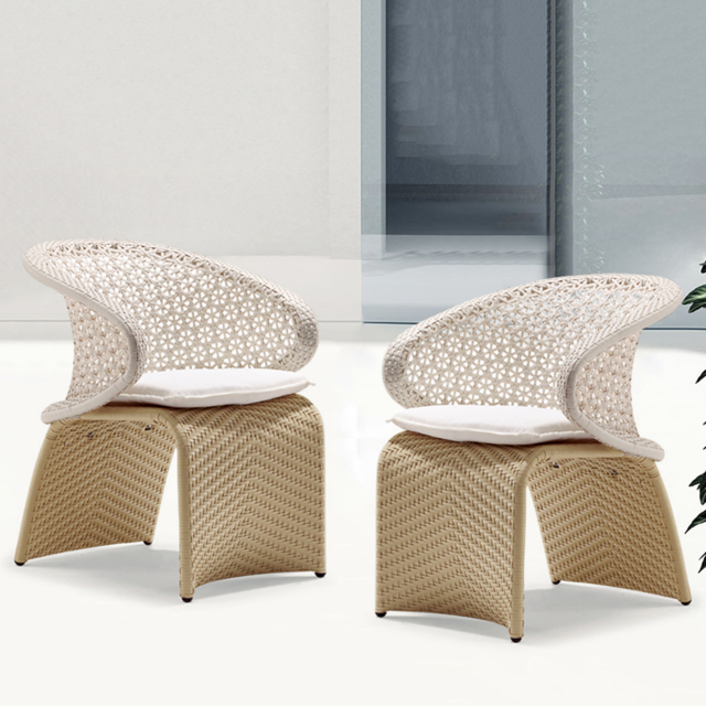 Aluminium & Rattan Outdoor Patio Dining Armchair Chair in White & Khaki (Set of 2) - image 1