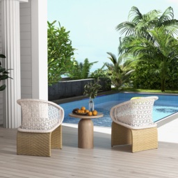 Aluminium & Rattan Outdoor Patio Dining Armchair Chair in White & Khaki (Set of 2) - thumbnail 5