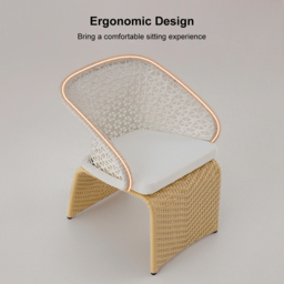 Aluminium & Rattan Outdoor Patio Dining Armchair Chair in White & Khaki (Set of 2) - thumbnail 8