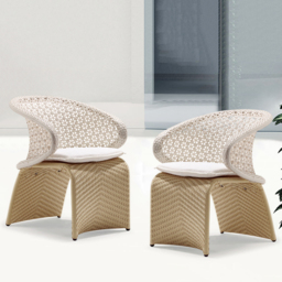 Aluminium & Rattan Outdoor Patio Dining Armchair Chair in White & Khaki (Set of 2) - thumbnail 1