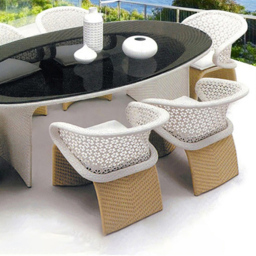 Aluminium & Rattan Outdoor Patio Dining Armchair Chair in White & Khaki (Set of 2) - thumbnail 2