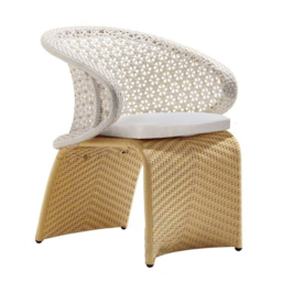 Aluminium & Rattan Outdoor Patio Dining Armchair Chair in White & Khaki (Set of 2) - thumbnail 6