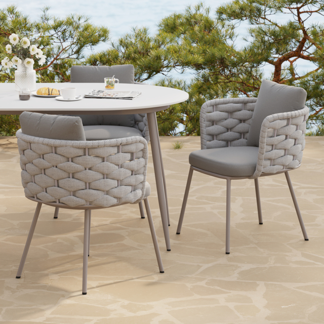 Set of 2 Modern Grey Aluminium Rattan Outdoor Dining Chairs with Ergonomic Armrests – Durable & Weather-Resistant for Patios, Gardens, or Balconies - image 1