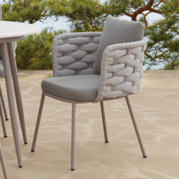 Set of 2 Modern Grey Aluminium Rattan Outdoor Dining Chairs with Ergonomic Armrests – Durable & Weather-Resistant for Patios, Gardens, or Balconies - thumbnail 6