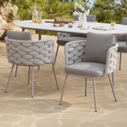 Set of 2 Modern Grey Aluminium Rattan Outdoor Dining Chairs with Ergonomic Armrests – Durable & Weather-Resistant for Patios, Gardens, or Balconies - thumbnail 5