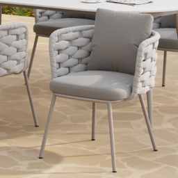 Set of 2 Modern Grey Aluminium Rattan Outdoor Dining Chairs with Ergonomic Armrests – Durable & Weather-Resistant for Patios, Gardens, or Balconies - thumbnail 7