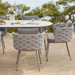 Set of 2 Modern Grey Aluminium Rattan Outdoor Dining Chairs with Ergonomic Armrests – Durable & Weather-Resistant for Patios, Gardens, or Balconies - thumbnail 4