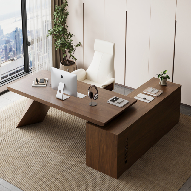 Modern Walnut Large L-Shape Executive Desk with Drawers & Cabinet Left Hand Office Furniture (180 cm) - image 1