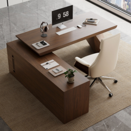 Modern Walnut Large L-Shape Executive Desk with Drawers & Cabinet Left Hand Office Furniture (180 cm) - thumbnail 5