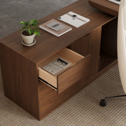 Modern Walnut Large L-Shape Executive Desk with Drawers & Cabinet Left Hand Office Furniture (180 cm) - thumbnail 7