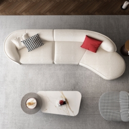 3400mm Curved White Sectional Sofa Upholstered 5-Seater Floor Sofa Faux-Fur Polyester - thumbnail 5