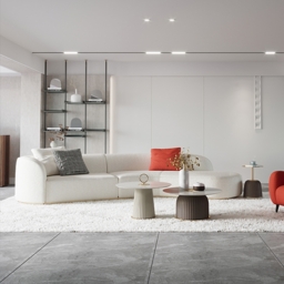 3400mm Curved White Sectional Sofa Upholstered 5-Seater Floor Sofa Faux-Fur Polyester - thumbnail 4