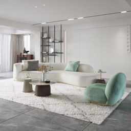 3400mm Curved White Sectional Sofa Upholstered 5-Seater Floor Sofa Faux-Fur Polyester - thumbnail 3