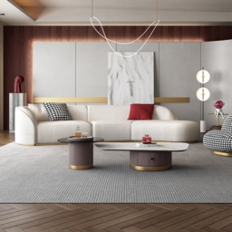 3400mm Curved White Sectional Sofa Upholstered 5-Seater Floor Sofa Faux-Fur Polyester - thumbnail 6